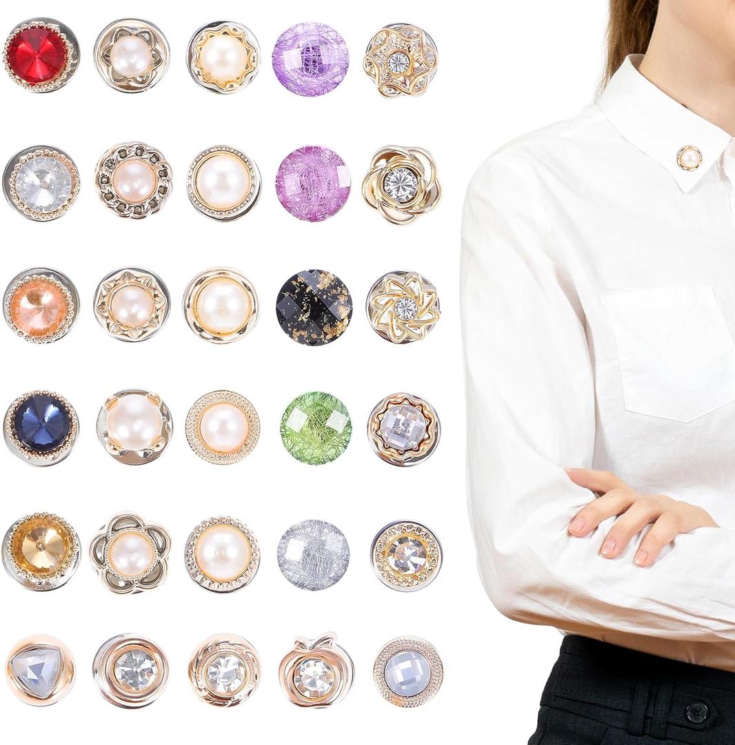 30 Pcs Invisible No Sew Buttons Reusable Pearl Brooch Fashion Cover-Up Clips Replacement Safety Button for Shirt Girls Clothing Blouse Sweater Coat Shawl
