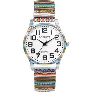 Avaner Women's Stretch Band Watches: Ladies Boho Printed Elastic Strap Easy Reader Analog Quartz Bangle Wrist Watch Avaner Women's Stretch Band Watches: Ladies Boho Printed Elastic Strap Easy Reader Analog Quartz Bangle Wrist Watch