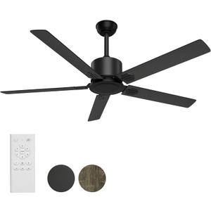 BECLOG 52 in Outdoor Ceiling Fans, Black Ceiling Fan No Light with Remote Control without Light, 5 Blades, 6 Speed Reversible DC Motor Modern for Patios, Garage, Bedroom, Porch (Black)