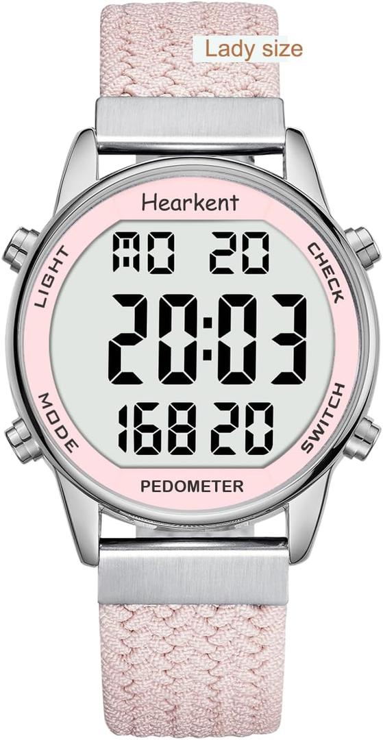 Women Pedometer Watch-Step Tracker Watch with Calories Counter-Non Bluetooth Pedometer Watches-LCD Large Numbers-30M Waterproof Watch-Sport Pedometer Watch Step Counter for Walking (Pink)
