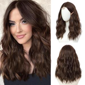 BUPPLER Wig 18 Inch Medium Length Wigs for Women Middle Part Synthetic Hair Wavy Wig with Upgraded Strands, Natural Hair Wigs for Daily Party/Halloween Use 18Inch,Dark Brown Highlight