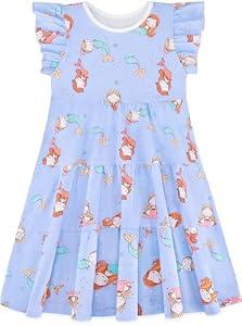 BliBliTaTa Girls' Casual Dress,Soft Comfort Cotton Tagless Kids Short Sleeve,Breathable Tiered Ruffle Swing A-Line Midi Teen Sundress Ages 2 3 4 5 6 7 8 9 10 12 13 Mermaid Bubbles Blue Size 8-9y