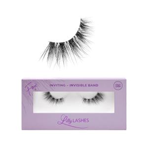 Lilly Lashes Sheer Band, False Eyelashes with Invisible Band Lashes, Mink Lashes + Volume, 3D Faux Mink Eyelashes, Reusable Eyelashes 20x, Lash Glue not Included, 15mm (Inviting)