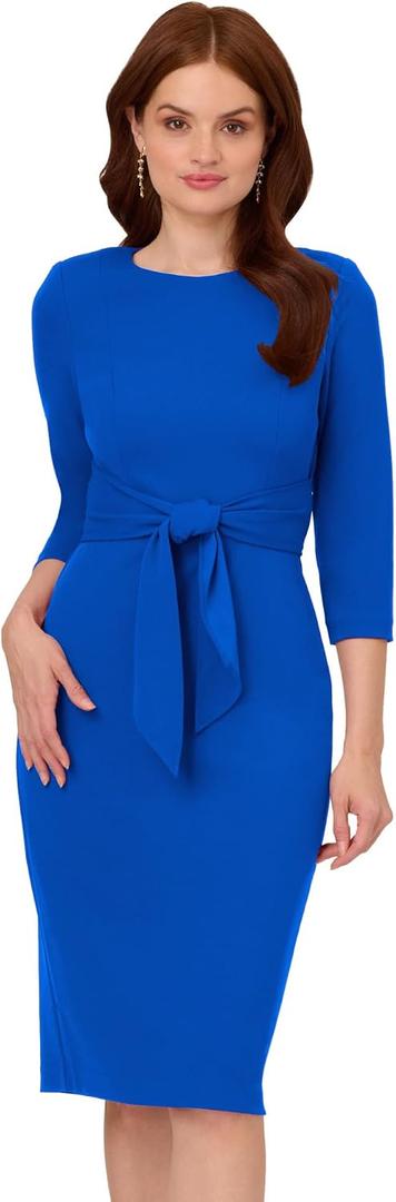 Adrianna Papell Knit Crepe Tie Waist Sheath Dress Violet/ Cobalt 6