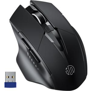 INPHIC Wireless Mouse Rechargeable, 700mAh, with USB Receiver, 6 Buttons, Ergonomic for Laptop, Computer, Mac, PC etc. (Black)