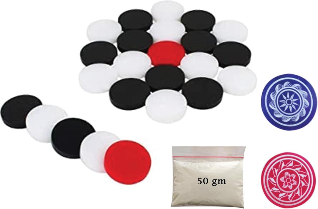 Acrylic Carrom Coins, Stricker and Carrom Powder