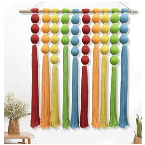 KaloKalo Macrame Wall Hanging Extra Large Handmade Tapestry Boho Decor Natural Cotton Rope Ball Textile Fiber Yarn Colorful Wall Art for Livingroom Bedroom Wedding Party 35.4" L by 33.8" H - Rainbow