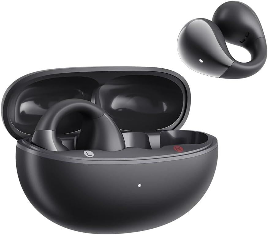 QCY Crossky C30 Open Ear Headphones Wireless Bluetooth, Clip-On Earbuds with 4 ENC Noise Cancelling Mic, Stable Fit, Dual Connection, EQ Customized, Sports Earphones for Workout/Running