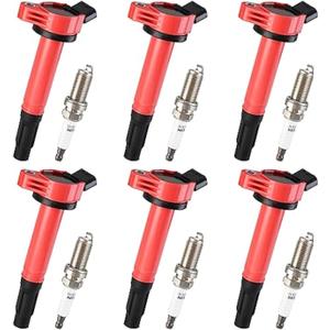 Pindex 6 Pack UF487 Ignition Coil & 6619 Double Iridium Spark Plug Compatible with Toyota 4Runner RAV4 Avalon Camry Sienna Lexus ES350 GS300 GS350 V6 2.5L 3.0L 3.5L 4.0L 90919-02251 90919-A2002