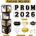 Graduation Prom Party Decorations Class of 2026, 8 Pcs Black and Gold Balloon Boxes with Letters and Light Strings, Graduation Prom Party Supplies Decor for College High School Congrats Grad Ceremony