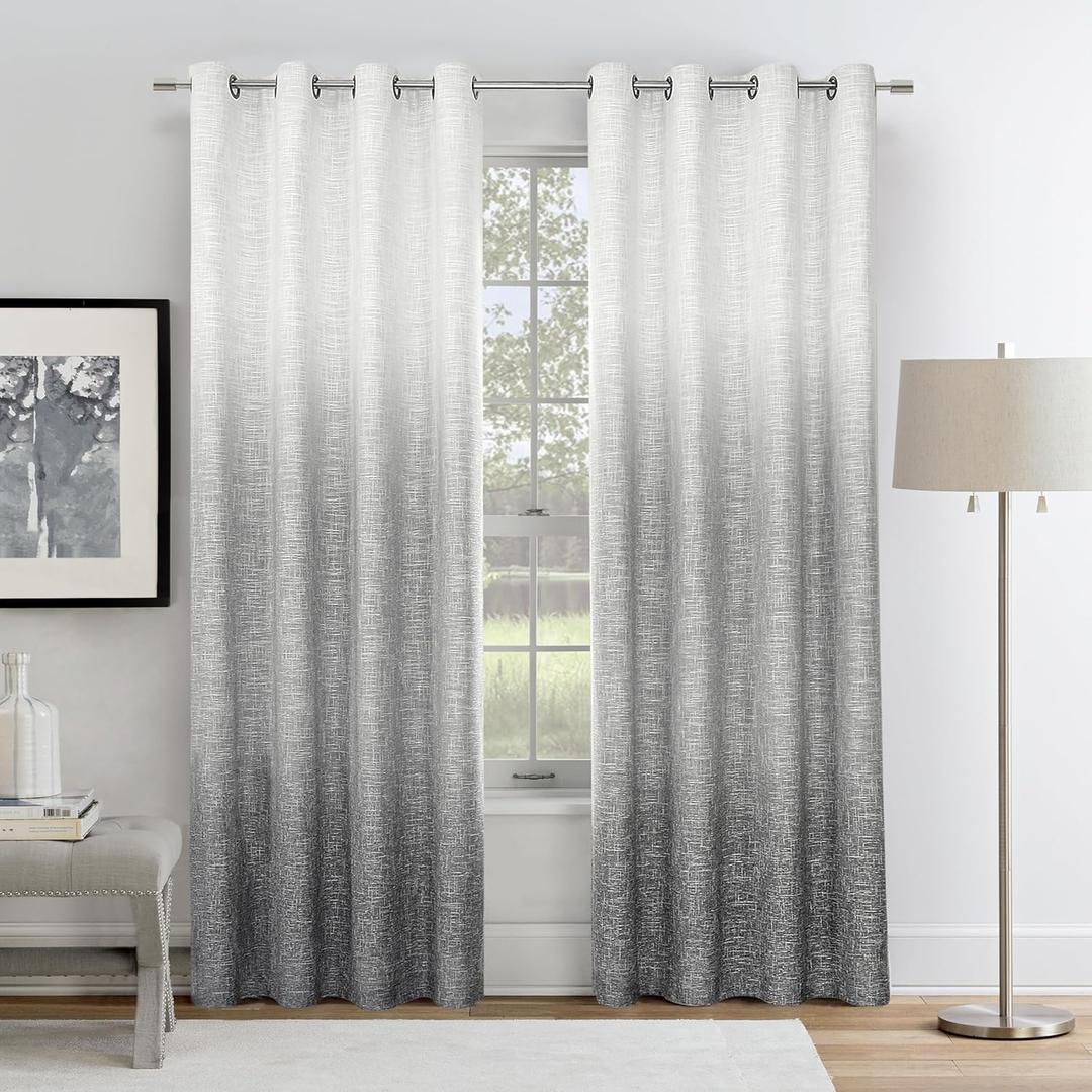 Ombre Full Blackout Curtain Panels 95 Inches Long Farmhouse Bedroom Drapes Energy Efficient Thermal Insulated Window Treatment Set with Grommets Gradient Print Cream White to Gray, 50"Wx95"L, 2 Panels (Grey)