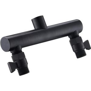 AZOS Black Double Outlet Manifold with Brass Shut Off Valves, Bathroom Two Fixed Shower Head Manifold - Can Connect 2-Showerheads - All Brass Adapter, Double Enjoyment