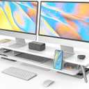 Fenge Dual Monitor Stand, Monitor Stands Riser for 2 monitors, 42.5 Inch Wood Desk Shelf with Storage Organizer and Cable Management for Office Desk Accessories