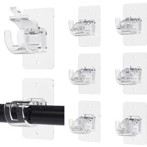 8PCS No Drill Curtain Rod Brackets, Self-Adhesive, Universal, Plastic & Stainless Steel, Wall Mount, Transparent