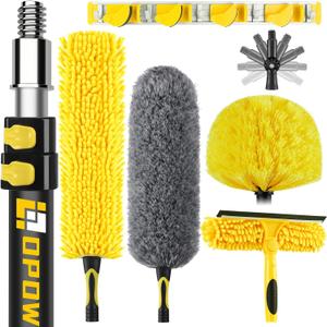 20 Foot High Ceiling Duster Kits with 5-12ft Heavy Duty Extension Pole, High Reach Duster for Cleaning, Microfiber Feather Duster, Cobweb Duster, Ceiling Fan Duster, Window Squeegee & Cleaner