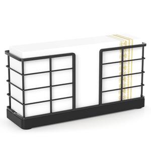 Wican Vertical Stance Bathroom Napkin Holder Takes Up Less Space for Small Guest Bathroom Oak and Iron Towel Tray for Powder Room Table Wooden Basket for Disposable Paper Hand Towels Matte Black 2PC