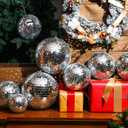 Haull 8 Pcs Large Disco Ball Set Silver Mirror Disco Reflective Ball with Hanging Ring Party Ornament Decoration for Stage Club Ballroom Dance Hall Wedding Prom Props(8'', 6'')
