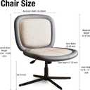 Nordic Armless Ergonomic Office Chair with Wheels, Diamond Tufted PU Leather Computer Chair, Adjustable Height Desk Chair with Solid Wood Back for Small Home Office (No Wheels-Beige)