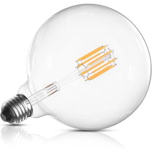 Bonlux 8W G125 LED Globe Light Bulbs, E26 Large Dimmable Filament Bulb Warm White 2700K, Vintage LED Edison Bulbs 60W Equivalent Round Replacement Bulbs, Clear Glass Globe Bulb 800LM, 1 Pack