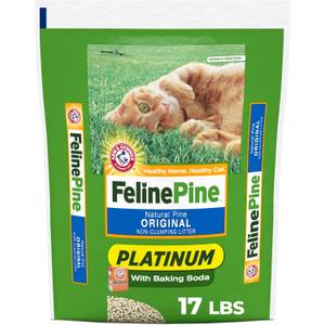 Feline Pine Platinum Non-Clumping Cat Litter 17lb | Plant-Based Cat Litter, Natural Odor Control, Low Dust Cat litter, Unscented Formula, Lightweight & Low Dust
