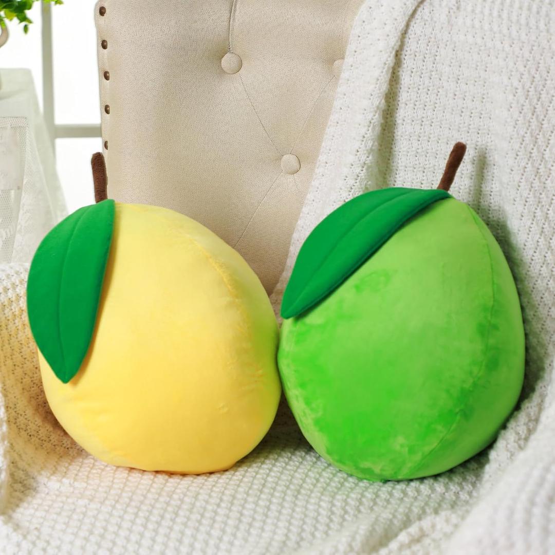 2 Pcs Decorative Lemon Plush Fruit Christmas Throw Pillow Kawaii Yellow Hugging Plushies Gift Soft Novelty Green Plush Pillow Cushion Seat Decor for Home 13.8 Inch (Lemon)