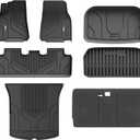 3W Tesla Model Y Floor Mats, TPE Floor Liner for Tesla Model Y 2020-2024, Full Set Black Floor Mats, Cargo Liner and Rear Seat Back Mats Accseeories for Tesla 5-Seater(Not for Juniper)