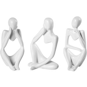 Thinker Statue Gold Decor Abstract Art Sculpture, Golden Resin Collectible Figurines for Home Living Room Office Shelf Decoration, Great Gifts Ideas (White)