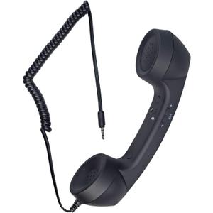 Retro Phone Handset, 3.5mm Jack Wire Cell Phone Receiver with Answer Button/Volume Keys, Handheld Old Telephone Headset for Mobile Phones/Cellphone/Smartphone (Black)
