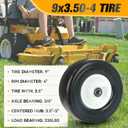 9x3.50-4 Flat-Free Lawn Mower Tire, Solid Smooth Tire with 3/4" and 5/8" Axle Bore, 3.5"-5" Centered Hub, 9" Solid Tire for Zero-Turn Mowers, Garden Carts, Wheelbarrows, 2pcs