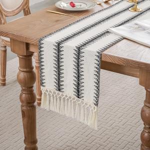 duduta Black White Tree Boho Macrame Table Runner 12 x 72 inch, Farmhouse Dresser Covers Coffee Table Runner with Tassels