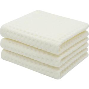 Mia's Dream Premium Cotton Waffle Bathroom Towel Set, 3 Pack Quick Drying Facial & Hand Towels, 13" x 27" (Beige)