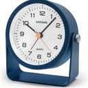 Lamisola 3.5 Inch Small Desk Alarm Clock, Battery Operated Analog Silent Clock with Night Light, Retro Vintage Metal Bedside Clock for Bedroom, Office, Bathroom, Dorm, Shelf, Table -Navy Blue