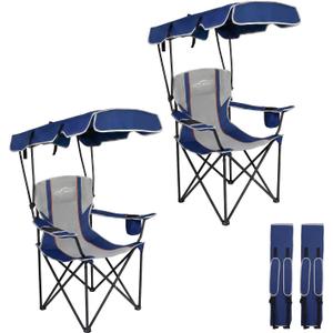 FAIR WIND 2 Pack Portable Canopy Camping Chair 380 LBS Capacity Heavy Duty Oversized Folding Lawn Chair with Sunshade for Beach, Fishing, Sports & Outdoors