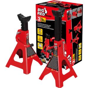 BIG RED T43002A Torin Steel Jack Stands: Double Locking, 3 Ton (6,000 lb) Capacity, Red, 1 Pair