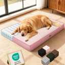 OhGeni Orthopedic Waterproof Dog Bed for Large Dogs, Machine-Washable Removable Cover in Easy-Clean Fabric, High Density Foam & Easy-Carry Handle, Suitable for Crate, 41 inch (Pink)