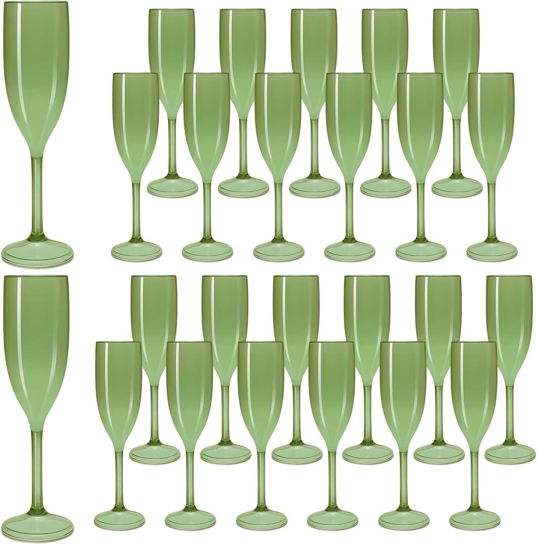 Plastic Champagne Flutes Set of 24, Green Pure Acrylic Glasses Goblets Cups Shatterproof Reusable, for Wedding Christmas Party Mimosa Bar Anniversary Event Drinks