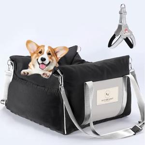 Dog Car Seat for Dogs - Waterproof Dog Booster Seat for Car with Storage Pockets, Clip-On Safety Leash and Soft Plush Cushion, Pet Travel Carrier Bed with Durable Belts up to 25 lbs (Grey, Medium)