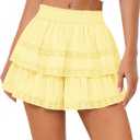 Women's Flowy Summer Shorts for Women Lace Layered Ruffle Pleated High Waist Mini Skirts Casual Swing Beach Skorts (Yellow)