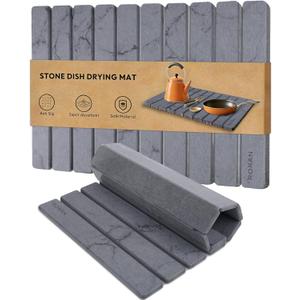 Stone Dish Drying Mat for Kitchen Counter, 24 x 16 inches, Fast Drying Collapsible Dish Drying Mat, Eco-Friendly Absorbent Diatomaceous Earth Mats for Dishes Bottles Cups (Dark Gray)