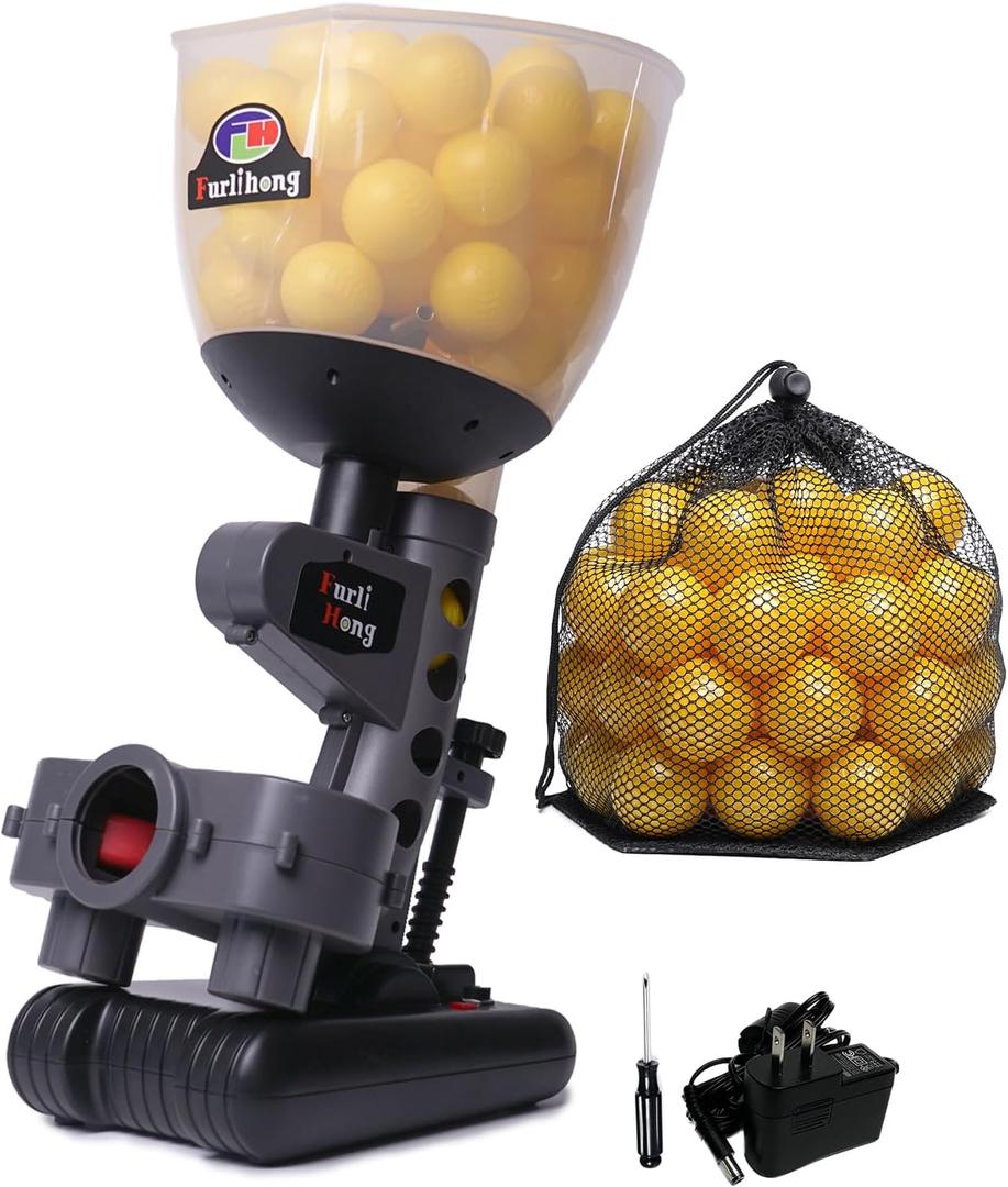 Furlihong 692BH Baseball Pitching Machine, Use Ping Pong Size Training Balls for Visual Acuity and Hitting Accuracy Improvement, Powered by Batteries or AC Power, Includes 60 pcs Balls