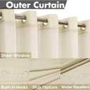No Hook Slub Textured Shower Curtain with Snap-in PEVA Liner Set - 71" x 74"(72"), Hotel Style Beige Shower Curtain with See Through Top Window, Machine Washable & Water Repellent, Linen, 71x74