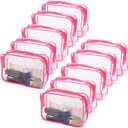 Tbestmax 10 Pcs Clear Cosmetic Bags Small Makeup Bags Portable Waterproof Travel Toiletry Bags Organizer Rose Red, 7.5"x 4.8"x 2.3"