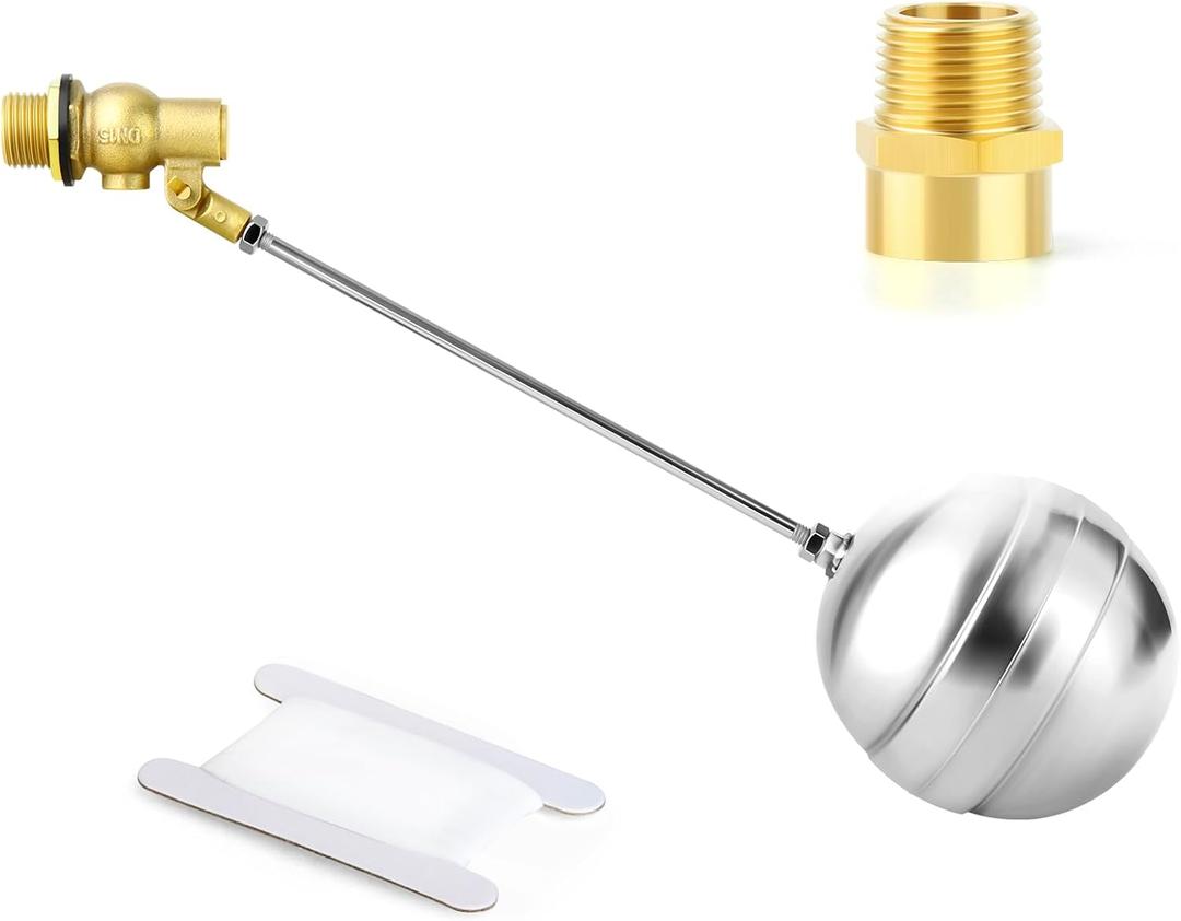 GASHER 1PCS 1/2" 304 Stainless Steel Float Ball Valve with 1/2"G Female x 1/2"NPT Male Adapter, DN15 Adjustable Water Tank Float Ball Valve for Stock Tank Pool Water Level Control
