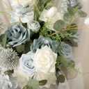 Ling's moment Fake Flowers Box, Faux Artificial Greenery Stems Foam Roses Gardenia Silk Eucalyptus Fabic Flower for Centerpieces Bouquet Wedding Vase Decorations, Dusty Blue & White, Grand Combo