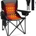 Homcosan Oversized Heated Camping Chair for Adults Without Power Bank, Portable Outdoor Chairs with 3 Heat Levels, Foldable Lawn Chairs Perfect for Camping, Picnics, Fishing (Grey) (1 PC)