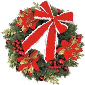 Lighted Christmas Wreath Decorations 33CM Illuminated Festival Wreath Hanging Ornament with LED Light for Door Mantels Glowing Christmas Wreath, Pack of 6 
