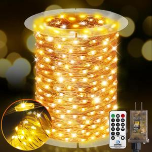 KNONEW 203FT 600 LED Outdoor Fairy Lights Plug in, Christmas Fairy Lights Outdoor Waterproof 8 Modes Memory Times for Wedding Bedroom Walls Garden Trees Decoration (Warm White)