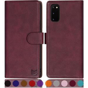 SUANPOT for Samsung Galaxy S20 6.2"(Non S20+/S20 Utra) with RFID Blocking Leather Wallet case Credit Card Holder,Flip Folio Book Phone case Shockproof Cover Women Men for Samsung S20 case Wine Red