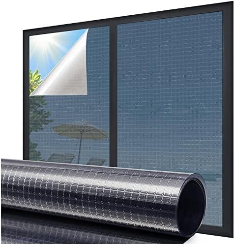 Coavas One Way Privacy Window Film Reflective Window Tint for Home, Static Cling Mirror Heat Blocking Covering See Out Not in, Anti-UV House Daytime Privacy, Blue-Silver,17.5x78.7 in 3 Pcs