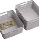 BINO | Woven Plastic Basket | Small (Natural Grey), 4-Pack | THE JUTE COLLECTION | Home Organization, Space - Saving Storage, Stylish Design | Jute Basket | Plastic Storage Basket